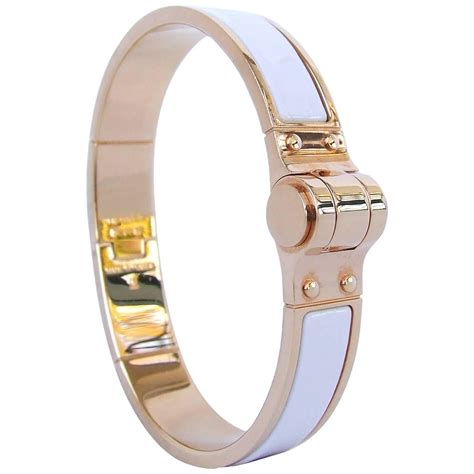 hermes hinged bracelet white|Hermes white enamel bracelet.